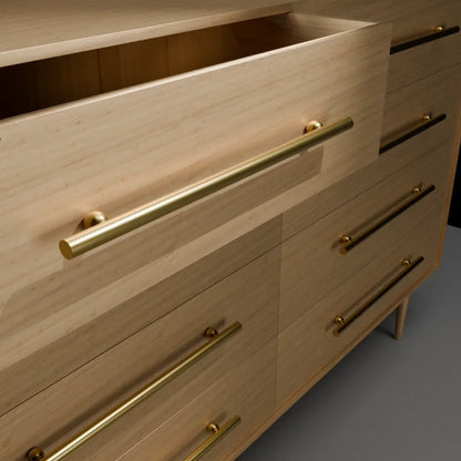 Mantara Elowen Handle B-0057 is a modern brushed brass handle in gold, ideal for cabinets, wardrobes, and kitchens.