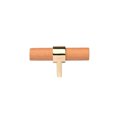 Mantara Walden Handle W-0035 is a modern zinc alloy and beech wood Tbar handle in gold, ideal for kitchen and dresser drawers.