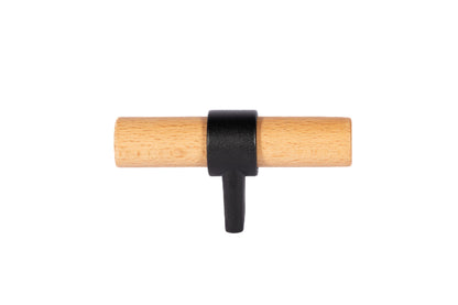 Mantara Walden Handle  W-0035 is a modern zinc alloy and beech wood Tbar handle in  black, ideal for kitchen and dresser drawers.
