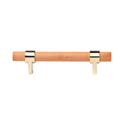 Mantara Walden Handle W-0035 is a modern zinc alloy and beech wood handle in gold, ideal for kitchen and dresser drawers.