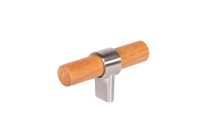 Mantara Walden Handle W-0035 is a modern zinc alloy and beech wood Tbar handle in silver ideal for kitchen and dresser drawers.