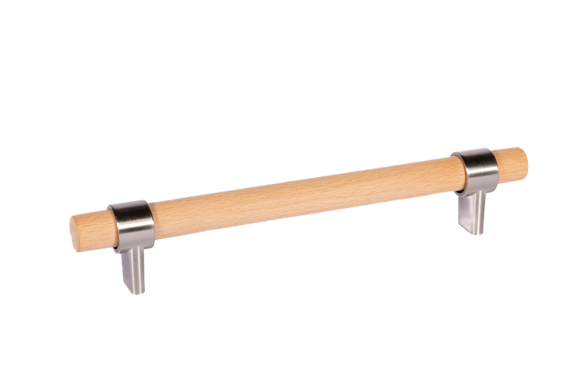 Mantara Walden Handle W-0035 is a modern zinc alloy and beech wood handle in silver ideal for kitchen and dresser drawers.