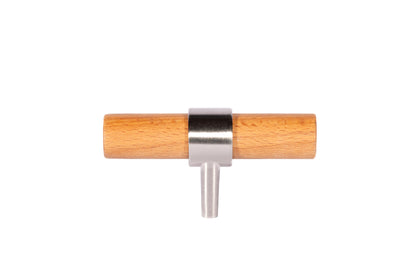Mantara Walden Handle W-0035 is a modern zinc alloy and beech wood Tbar handle in silver ideal for kitchen and dresser drawers.