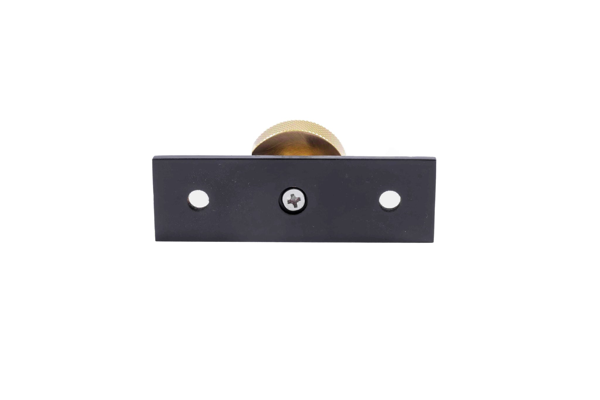 The Mantara B-0118 is a modern brass knob in gold with a black stabiliser base, ideal for kitchen and dresser drawers.