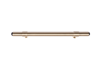 The Zania Handle by Mantara B-0111 is a modern brushed brass handle in gold, ideal for kitchens, dressers, and cabinets.