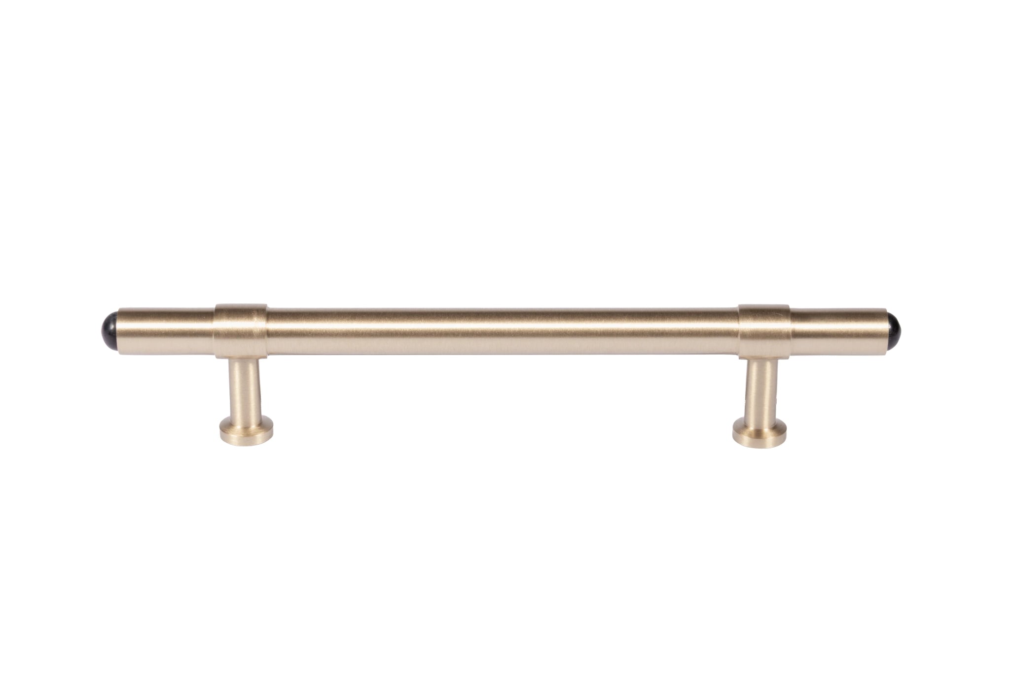 The Zania Handle by Mantara B-0111 is a modern brushed brass handle in gold, ideal for kitchens, dressers, and cabinets.